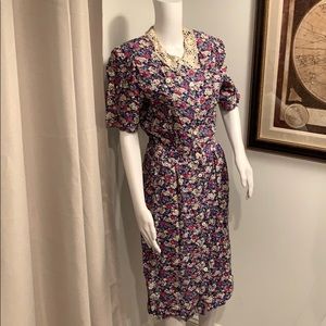 JANE SINGER VINTAGE DRESS PETITE 12 FLOWAL